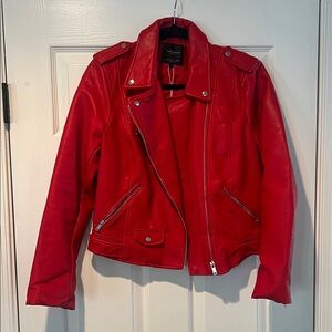 Zara Bold Red Faux Leather Jacket